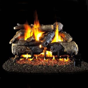 Peterson Real Fyre 18-Inch Charred American Oak Indoor/Outdoor Gas Log Set With Vented Natural Gas Stainless G45 Burner - Match Light