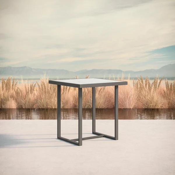 Pavia 35 Inch Charcoal Aluminum Counter Table W/ Helena Dekton Top By Azzurro Living