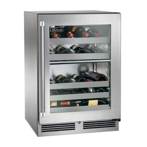 Perlick 24-Inch Signature Series Stainless Steel Glass Door Outdoor Dual Zone Wine Reserve w/ Door Lock - Right Hinged - HP24DO-4-3RL