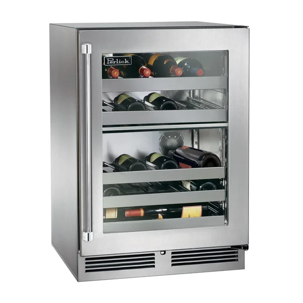 Perlick 24-Inch Signature Series Stainless Steel Glass Door Outdoor Dual Zone Wine Reserve - Right Hinged - HP24DO-4-3R