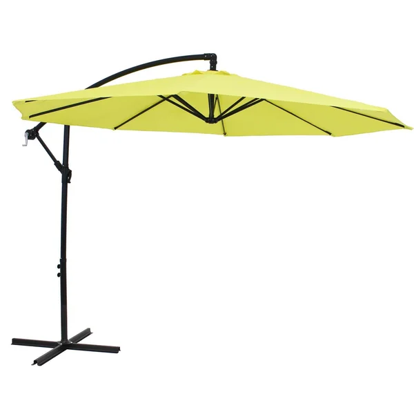 Ultimate Patio 9.5 Ft. Octagonal Aluminum Patio Cantilever Umbrella W/ Crank - Black Frame & Sunshine Polyester Canopy