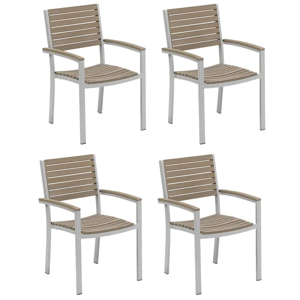 Travira 4 Pc Aluminum Dining Chair W/ Vintage Tekwood Slats and Arm Caps in Flint By Oxford Garden