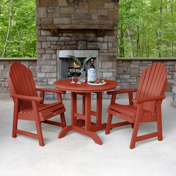 Dream Bay 3 Pc Recycled Plastic Round Dining Set in Rustic Red by Lakeview Outdoor Designs