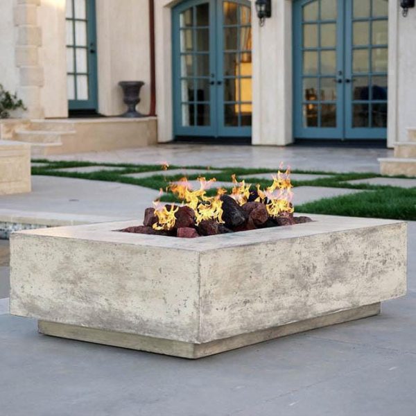 Cascata Bay 1 56 Inch Rectangular GFRC Natural Gas Fire Pit Table in Natural by Lakeview Outdoor Designs