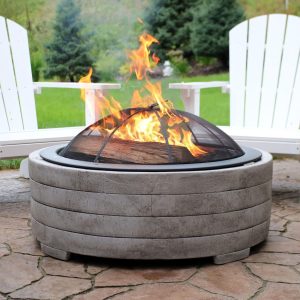 36 Inch Round Concrete Wood-Burning Fire Pit in Light Gray by Ultimate Patio