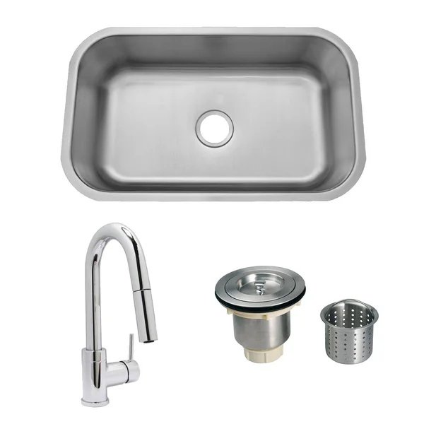Futura 30 X 18 Stainless Steel Outdoor Sink with Huntington Brass Dual Spray European Style Pull Down Faucet and Strainer Basket