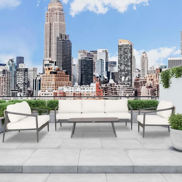 Midnight Cove 4 Pc Aluminum Seating Set w/ Sofa & Loveseat in Slate/Canvas Natural by Lakeview Outdoor Designs