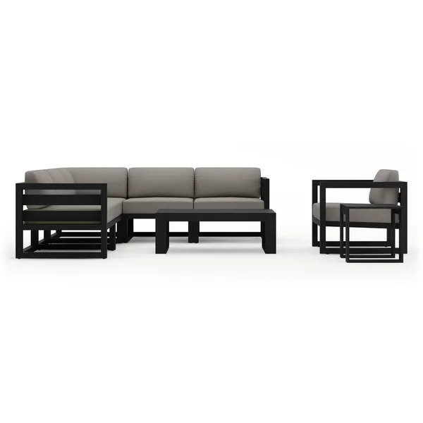 Misty Cove 8 Pc Aluminum Seating Set w/ Sectional in Black/Canvas Charcoal by Lakeview Outdoor Designs