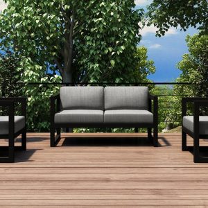Misty Cove 3 Pc Aluminum Seating Set w/ Loveseat in Slate/Cast Silver by Lakeview Outdoor Designs