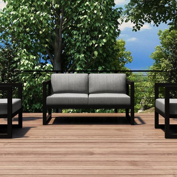 Misty Cove 3 Pc Aluminum Seating Set w/ Loveseat in Slate/Cast Silver by Lakeview Outdoor Designs