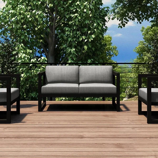 Misty Cove 3 Pc Aluminum Seating Set w/ Loveseat in Slate/Cast Silver by Lakeview Outdoor Designs