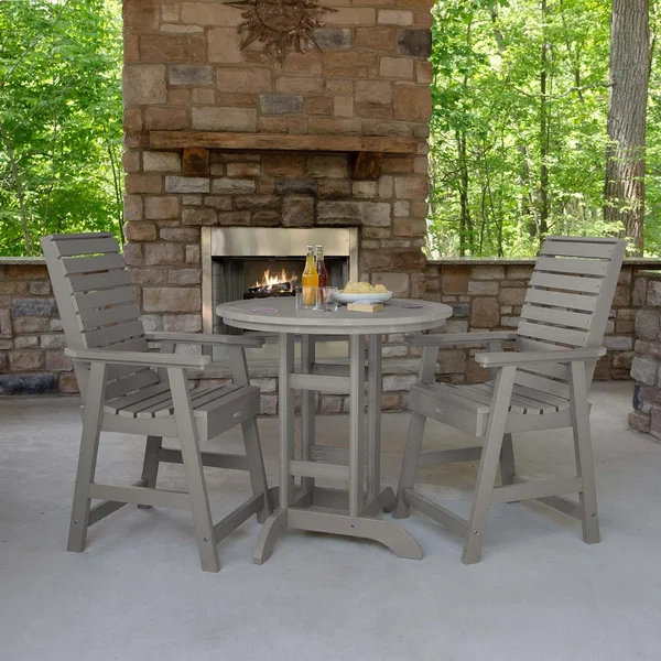 Elm Pointe 3 Pc Recycled Plastic Round Counter Dining Set in Harbor Gray by Lakeview Outdoor Designs