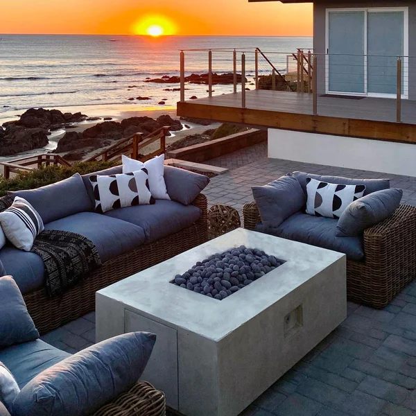 Cedarlake 58 Inch Rectangular GFRC Propane Fire Pit Table in Natural by Lakeview Outdoor Designs