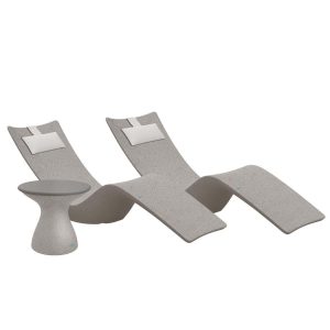 Autograph 3 Pc Set Polyresin Chaise Lounge Set in Sandstone/Gray w/ White Pillow by Ledge Lounger
