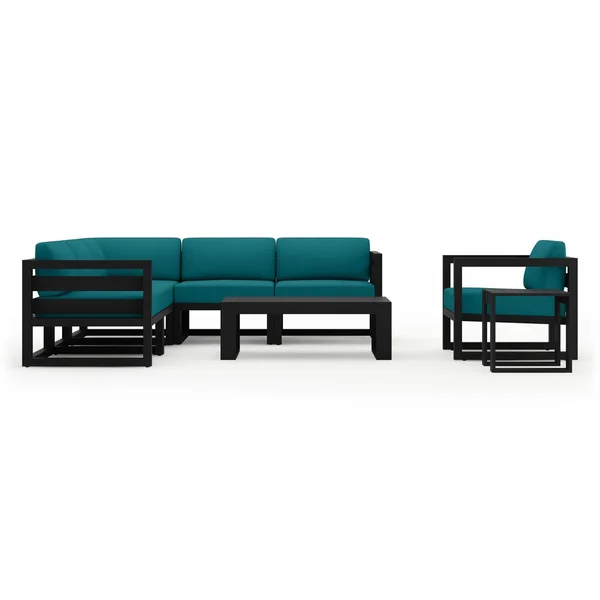 Misty Cove 8 Pc Aluminum Seating Set w/ Sectional in Black/Spectrum Peacock by Lakeview Outdoor Designs