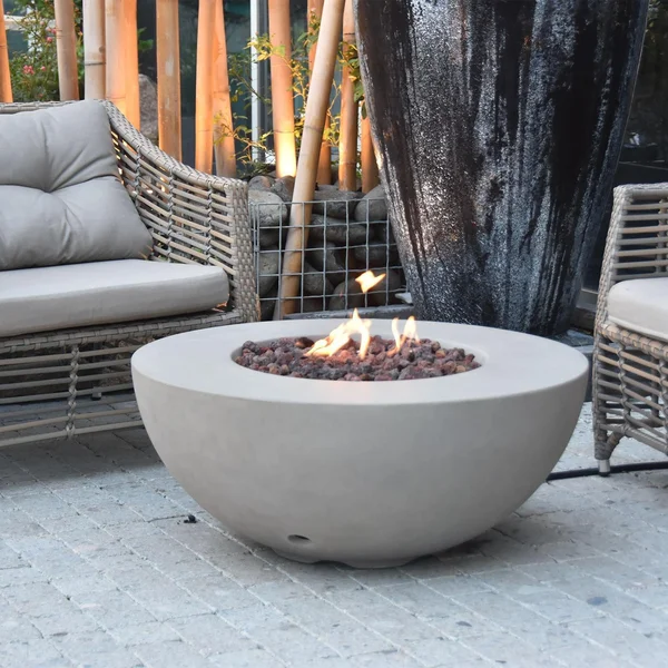 Bellawood 34 Inch Round Concrete Propane Fire Pit Table in Gray By Lakeview Outdoor Designs
