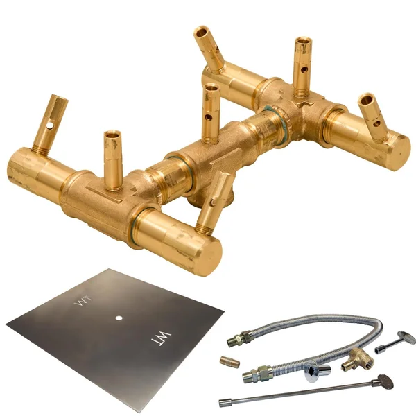 Warming Trends 18-Inch Square Natural Gas Fire Pit Burner Kit W/ 7.5-Inch Original CROSSFIRE Brass Burner - Match Light Ignition - CFB84NGALPL18SFK1