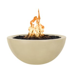 Luna 38 Inch Round GFRC Propane Fire Pit w/ Glow Plug in Vanilla by The Outdoor Plus