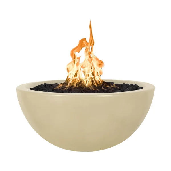 Luna 30 Inch Round GFRC Natural Gas Fire Pit w/ Glow Plug in Vanilla by The Outdoor Plus