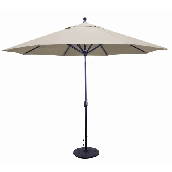 Galtech 11 Ft. Octagonal Aluminum Patio Market Umbrella W/ Crank Lift And Deluxe Auto Tilt - Black Frame W/ Sunbrella Canvas Antique Beige Canopy