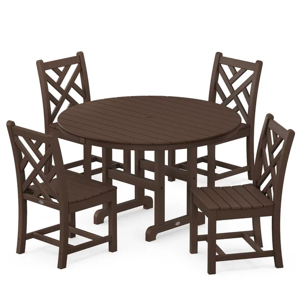 POLYWOOD Chippendale 5-Piece Round Side Chair Dining Set - Mahogany