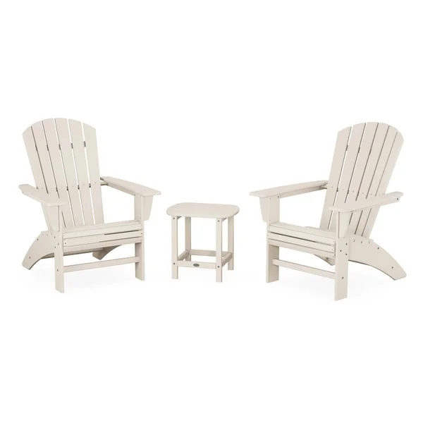 Nautical 3 Pc Recycled Plastic Seating Set w/ Curveback Chairs in Sand by POLYWOOD