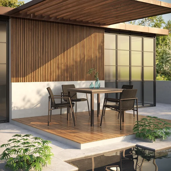 Orso 5 Pc Wicker & Aluminum Arm Chair Dining Set W/ Vintage Tekwood Table Top in Carbon/Shadow By Oxford Garden