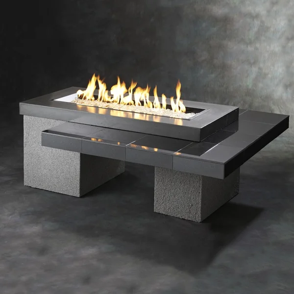 Emfield 65 Inch Rectangular Stucco Propane w/ Electronic Ignition Fire Pit Table in Black by Lakeview Outdoor Designs