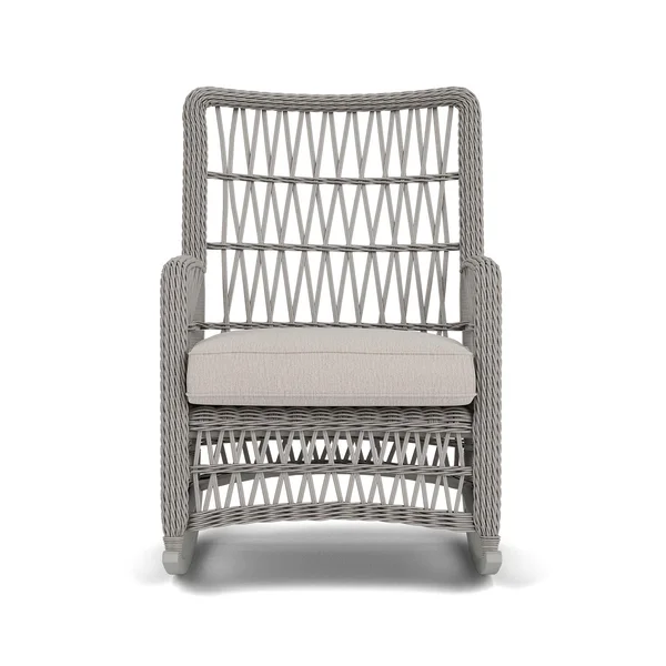 Mackinac Wicker High Back Rocking Club Chair in Putty/Remy Cloud by Lloyd Flanders