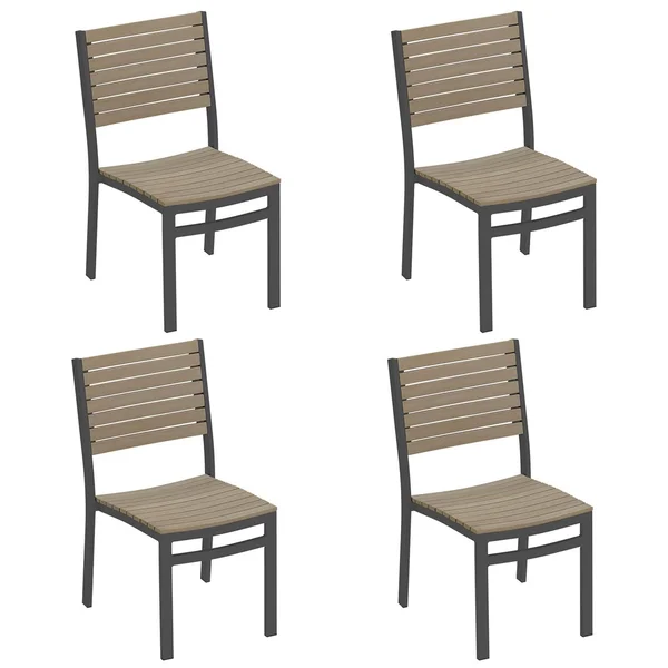 Travira 4 Pc Aluminum Dining Side Chair W/ Vintage Tekwood Slats in Carbon By Oxford Garden