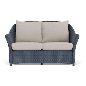 Weekend Retreat Lloyd Loom Loveseat in Denim Blue/Remy Cloud by Lloyd Flanders