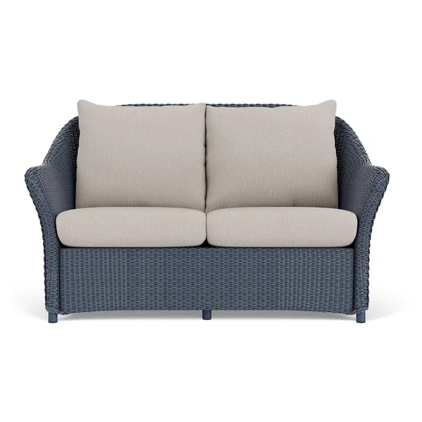 Weekend Retreat Lloyd Loom Loveseat in Denim Blue/Remy Cloud by Lloyd Flanders