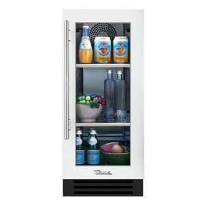 True 15 Inch 3.14 Cu. Ft.Right Hinge Glass Door Outdoor Refigerator - Matte White w/ Stainless Steel Handles - TUR-15-R-OG-C~DSK-030-H04
