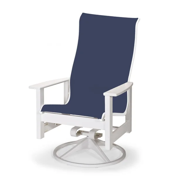 Leeward Supreme MGP Patio Swivel Rocker Dining Arm Chair By Telescope Casual - Textured Snow/Navy