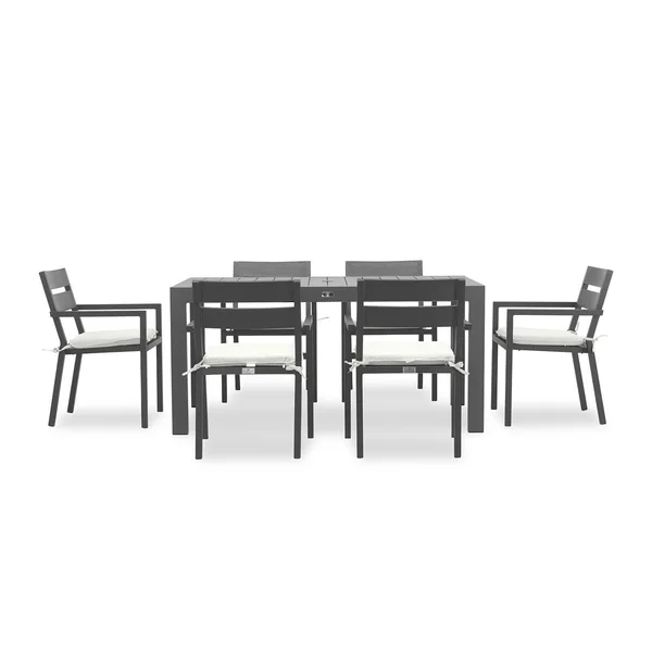 Calm Bay Classic 7 Pc Rectangular Aluminum Dining Set in Slate/Canvas Natural by Lakeview Outdoor Designs
