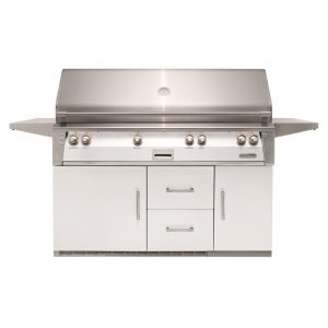 Alfresco ALXE 56-Inch Freestanding Natural Gas All Grill On Refrigerated Cart With Sear Zone And Rotisserie in Signal White Gloss - ALXE-56BFGR-NG-S9003