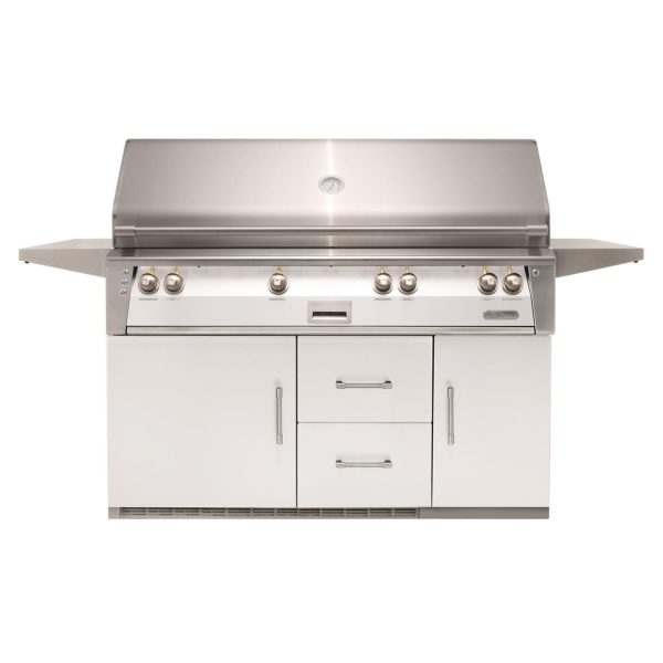 Alfresco ALXE 56-Inch Freestanding Natural Gas All Grill On Refrigerated Cart With Sear Zone And Rotisserie in Signal White Gloss - ALXE-56BFGR-NG-S9003