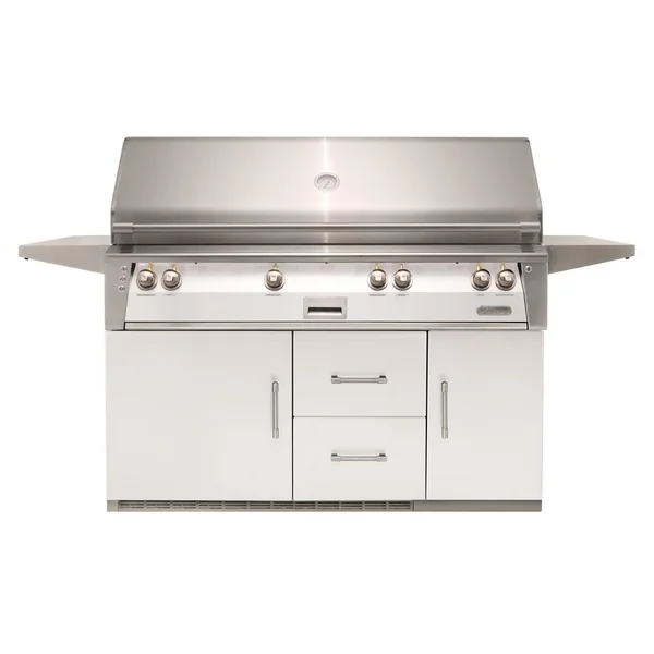 Alfresco ALXE 56-Inch Freestanding Propane All Grill On Refrigerated Cart With Sear Zone And Rotisserie in Signal White Gloss - ALXE-56BFGR-LP-S9003