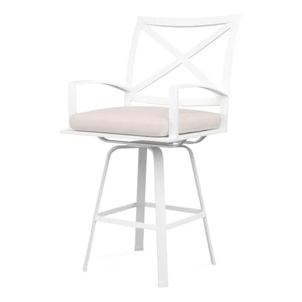 Bristol Aluminum Swivel Counter Stool w/ Self Welt in White/Canvas Natural by Sunset West