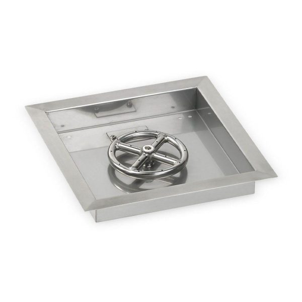 BBQGuys Signature 12-Inch Stainless Steel Square Drop-In Pan W/ 6-Inch Propane Gas Fire Ring - SS-SQP-12-ASBL-LP