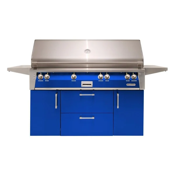 Alfresco ALXE 56-Inch Freestanding Natural Gas All Grill With Sear Zone And Rotisserie in Ultramarine Blue - ALXE-56BFGC-NG-S5002