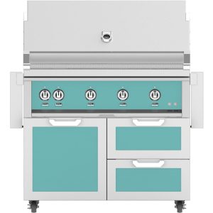 Hestan 42-Inch Natural Gas Grill W/ Rotisserie On Double Drawer & Door Tower Cart - Bora Bora - GABR42-NG-TQ