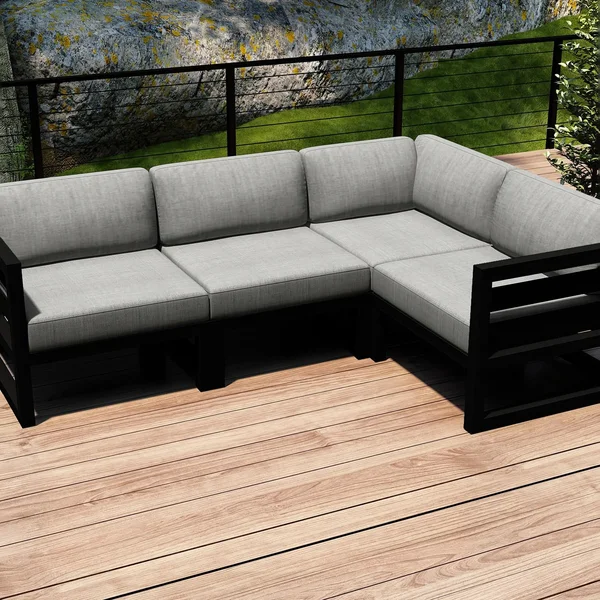 Misty Cove 4 Pc Aluminum Seating Set w/ Sectional in Black/Cast Silver by Lakeview Outdoor Designs
