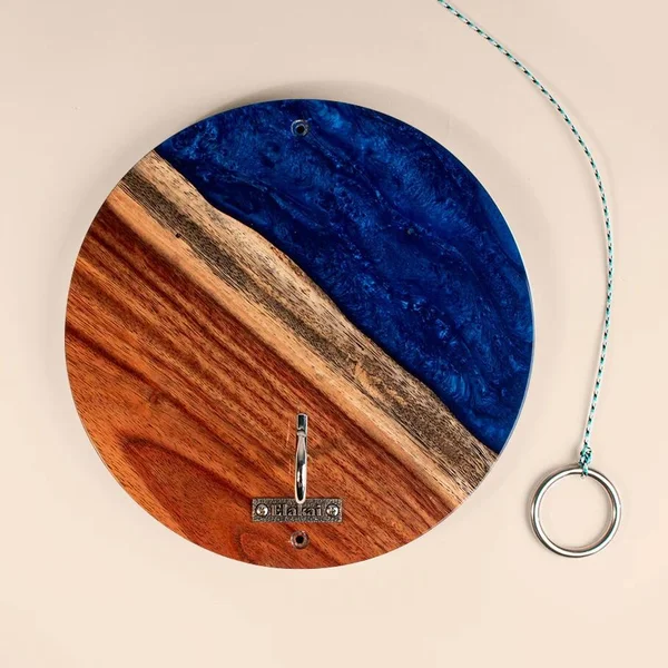 Elakai One of a Kind Blue Pearl Epoxy Resin Live-Edge Wood Hook and Ring Toss Game - EGHRCRLE-00