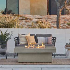 Hickory Bay 60 Inch Rectangular Steel Natural Gas Fire Pit Table in Beige by BBQGuys Signature