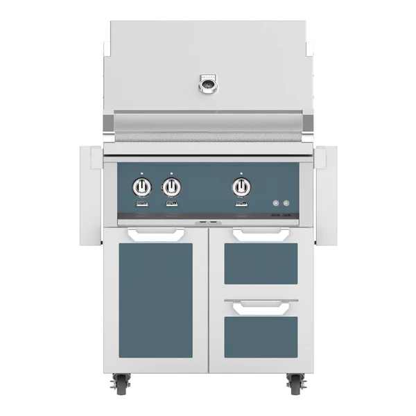 Hestan 30-Inch Natural Gas Grill W/ Rotisserie On Double Drawer & Door Tower Cart - Pacific Fog - GABR30-NG-GG