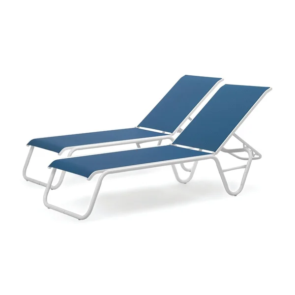 Gardenella 2 Pc Aluminum Chaise Lounge Set in Gloss White/Cobalt by Telescope Casual