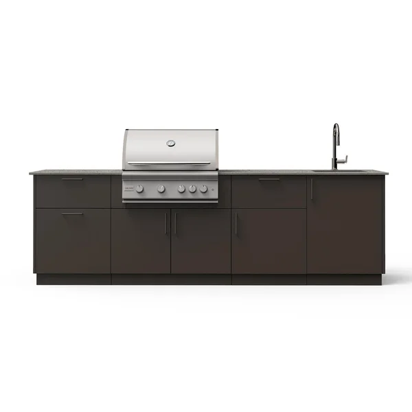 Blaze Sunset 10-Ft Outdoor Kitchen Island w/ 32-Inch Marine Grade LTE+ Natural Gas Grill, Sink in Architectural Bronze w/ Keon Countertop