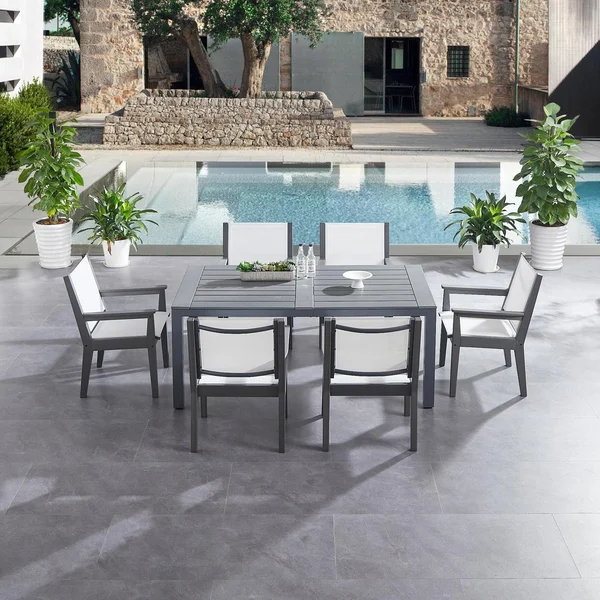 Everglades 7 Pc Aluminum Dining Set in Gray by Lakeview Outdoor Designs