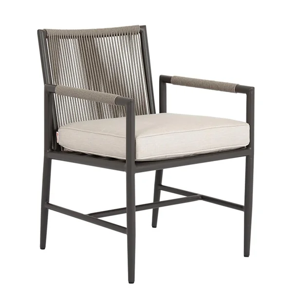 Sunset West Pietra Rope & Aluminum Patio Dining Chair W/ Sunbrella Echo Ash Cushion